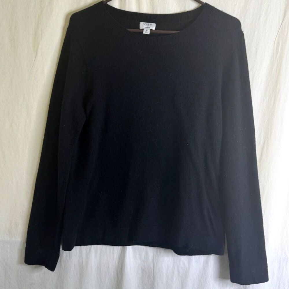 J Crew Women's Cotton & Wool Teddie Pullover Long Sleeve Sweater Black Size L